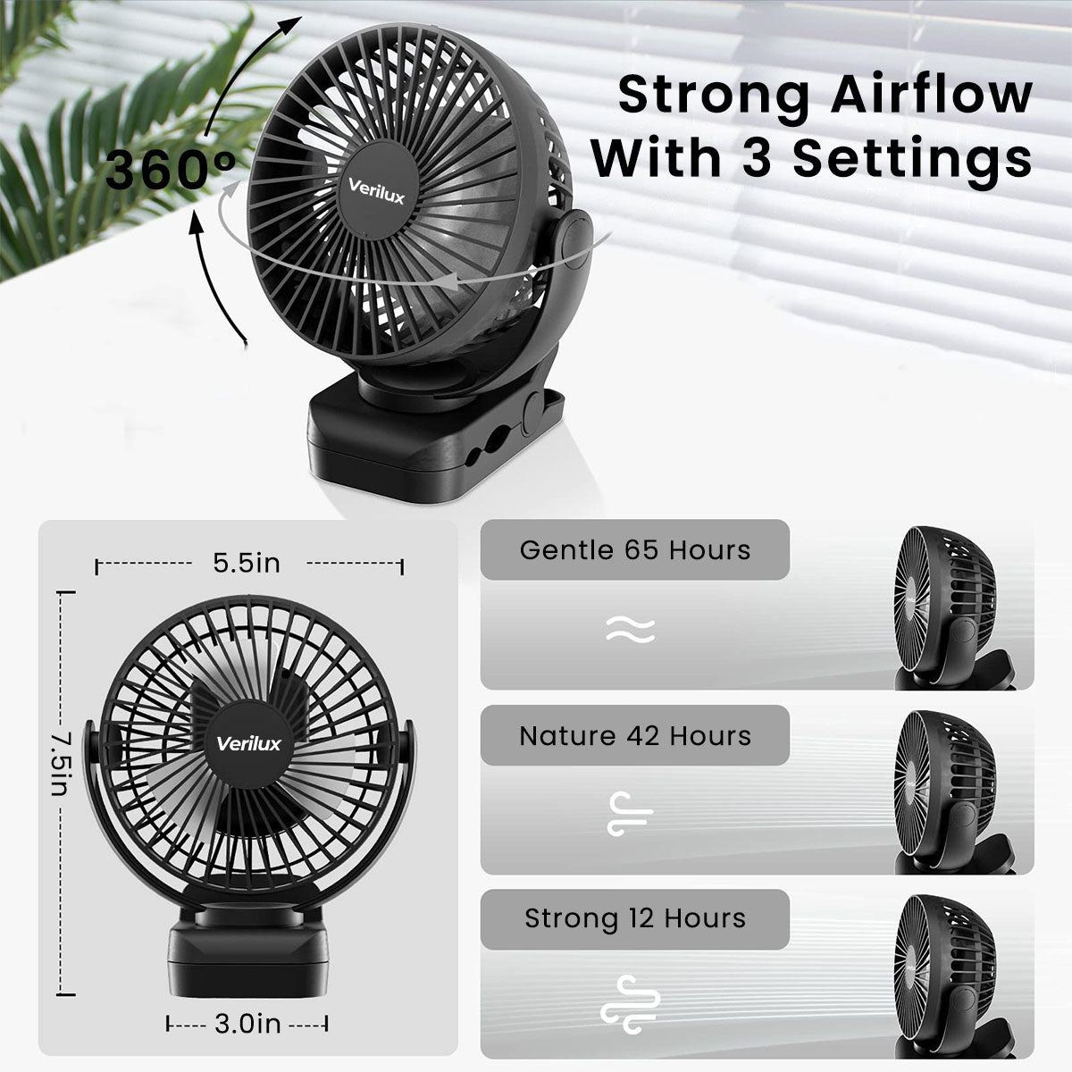 Verilux Small Table Fan with Night Light for Home, Office, Camping with Clip and Power Bank, 3 Speeds Adjustment 8000mAh Rechargeable High Speed Clip Fan Verilux Small Table Fan with Night Light for Home, Office, Camping with Clip and Power Bank, 3 Speeds Adjustment 8000mAh Rechargeable High Speed Clip Fan